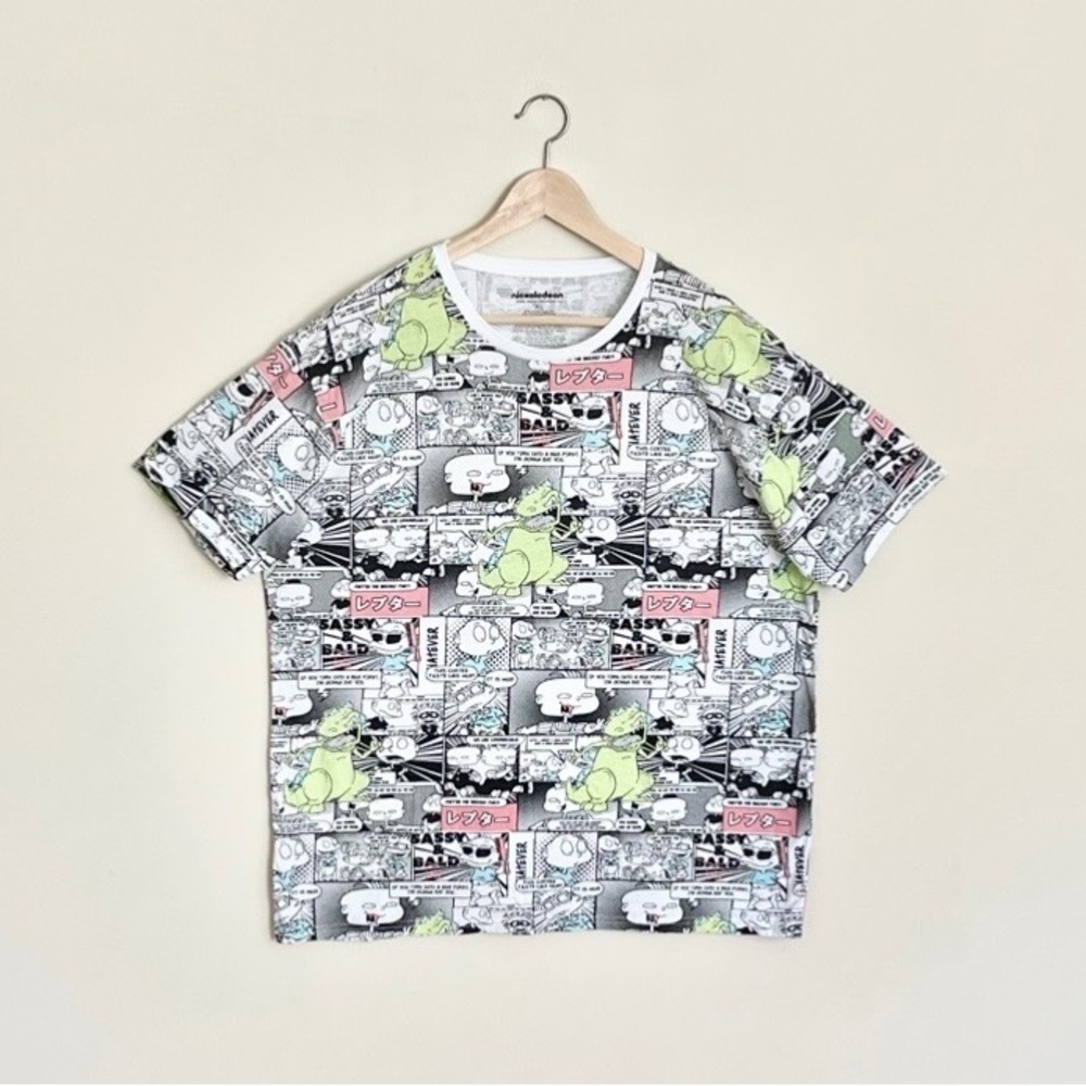 NEW Nickelodeon Rugrats Comic Strip All Over Reptar Tommy White T Shirt Adult XL